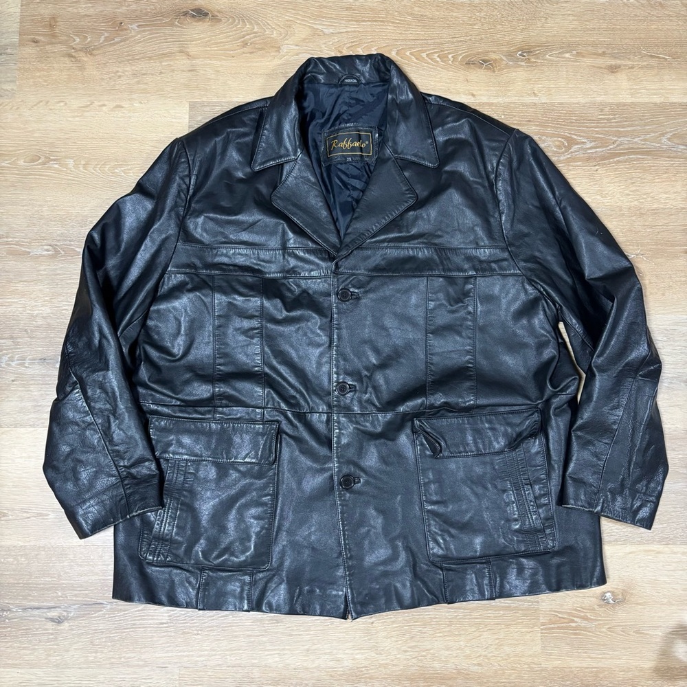 Vintage Raffaelo Jacket Sz XL Black 100% Leather 70s 80s Mob Motorcycle
